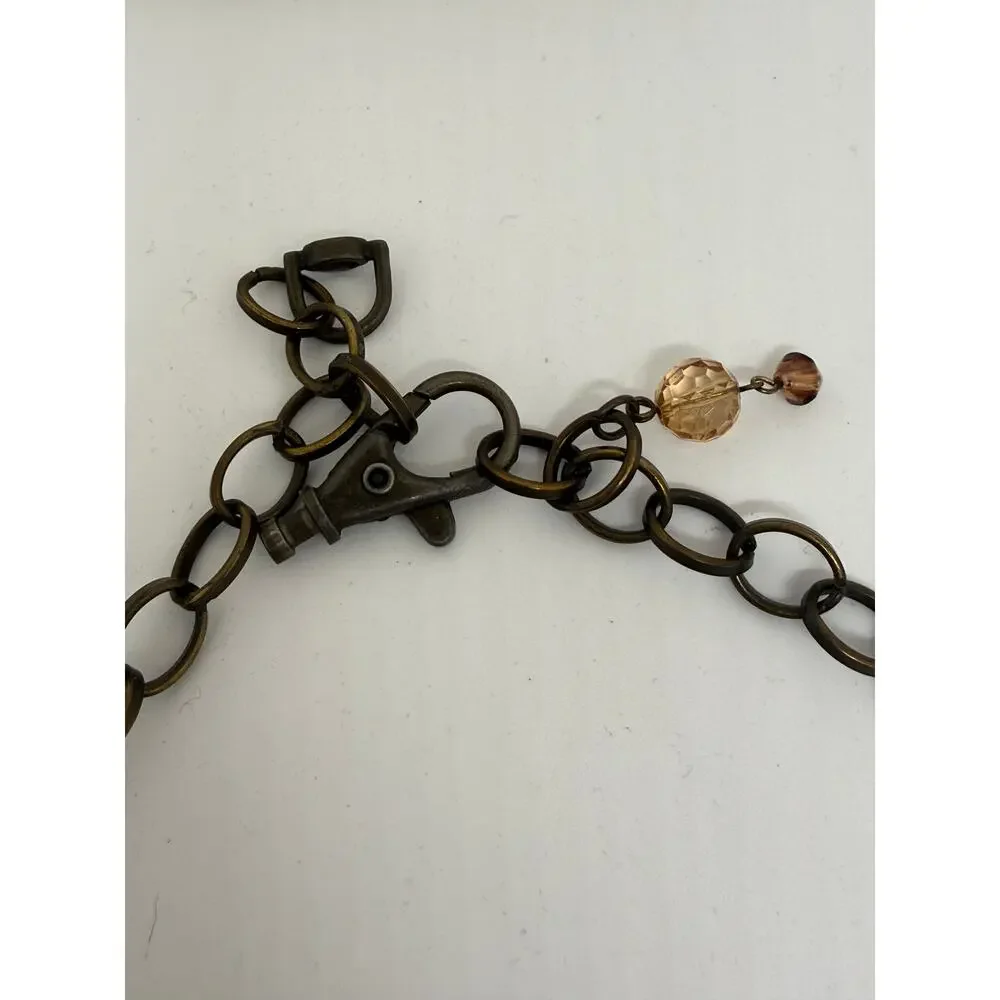 Oak Leaf Pendant Necklace Amber Faceted Beads Bronze Tone Boho Fall Statement